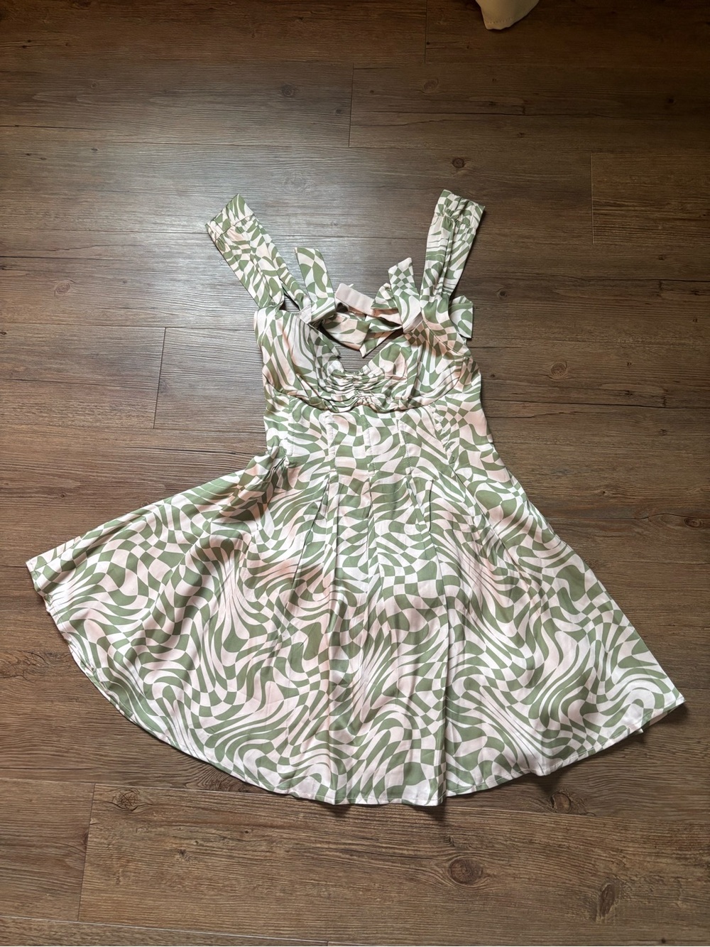 For Love & Lemons Green and Cream August Mini Dress